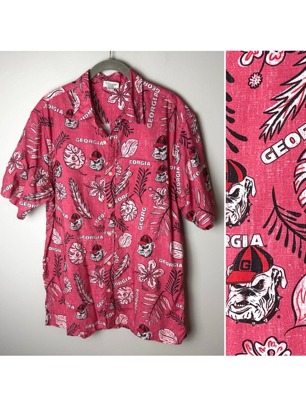 Wes & Willy Mens Georgia Bulldogs Shirt Size Large Hawaiian Short Sleeves Cotton